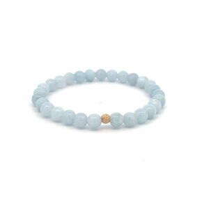 Natural Gemstones Aquamarine 6mm Stretch Bracelet 14k Gold Bead Charm Stardust